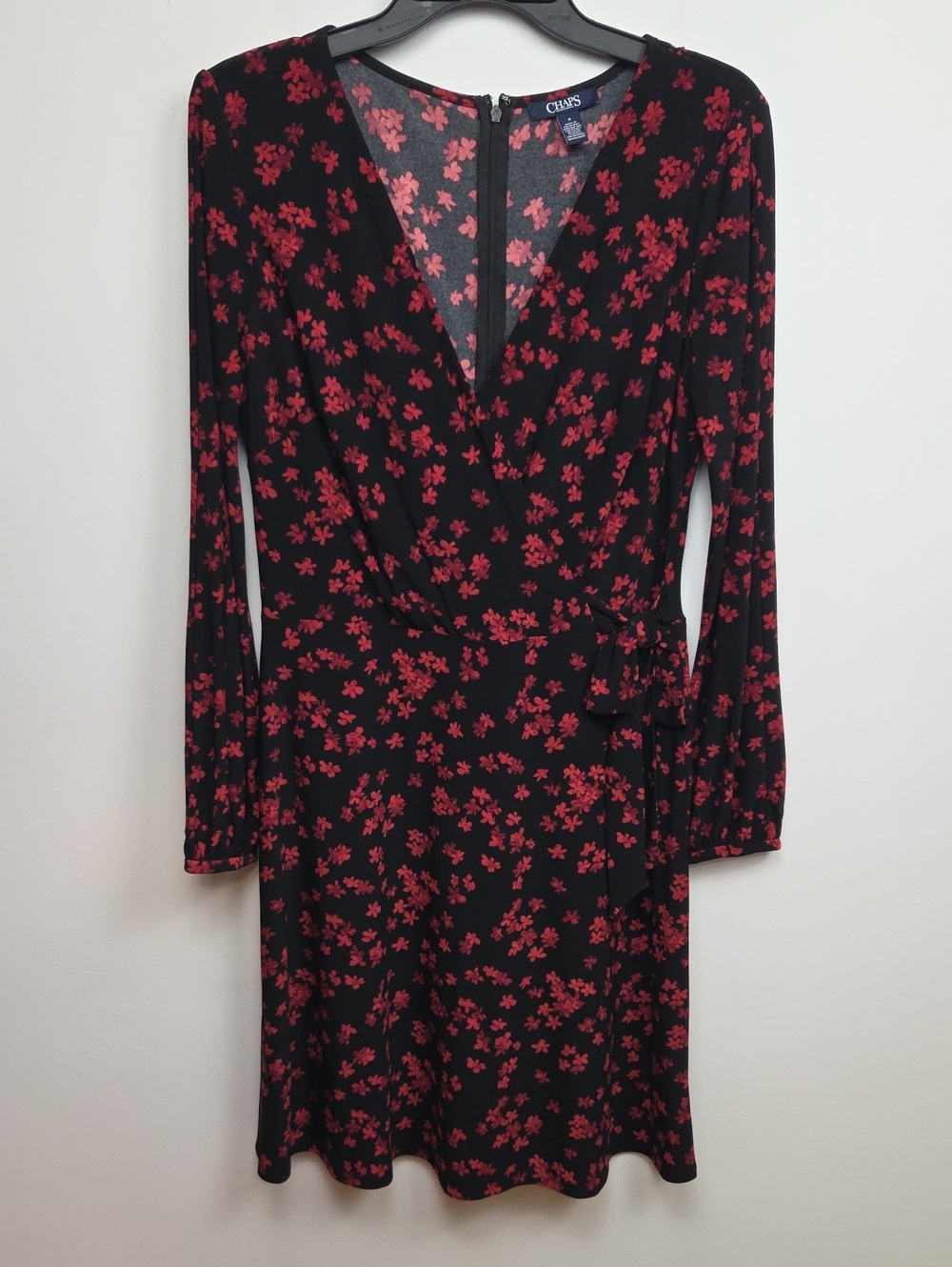 Chaps Red Black Floral Surplice Wrap Dress Dark Romantic Moody Whimsigoth Medium